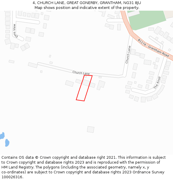 4, CHURCH LANE, GREAT GONERBY, GRANTHAM, NG31 8JU: Location map and indicative extent of plot