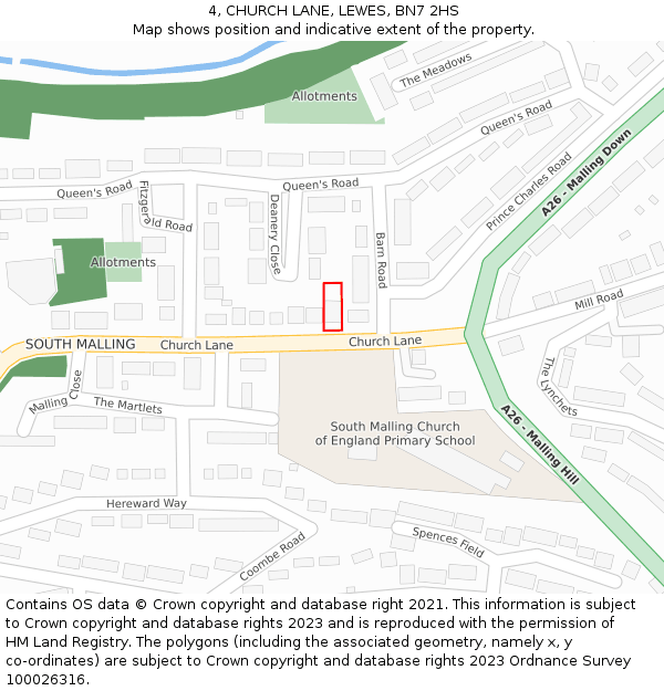 4, CHURCH LANE, LEWES, BN7 2HS: Location map and indicative extent of plot