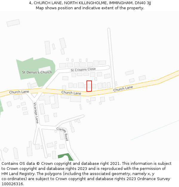 4, CHURCH LANE, NORTH KILLINGHOLME, IMMINGHAM, DN40 3JJ: Location map and indicative extent of plot