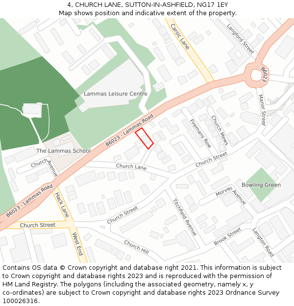 4, CHURCH LANE, SUTTON-IN-ASHFIELD, NG17 1EY: Location map and indicative extent of plot