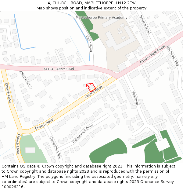 4, CHURCH ROAD, MABLETHORPE, LN12 2EW: Location map and indicative extent of plot
