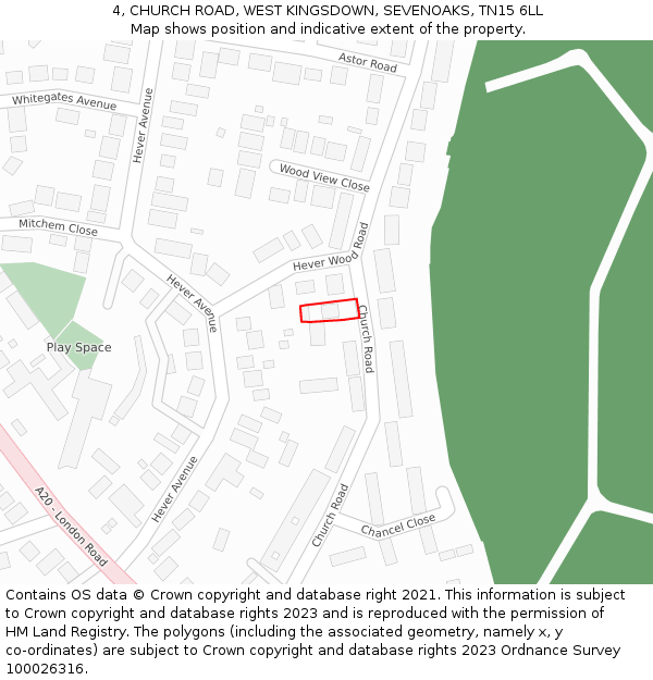 4, CHURCH ROAD, WEST KINGSDOWN, SEVENOAKS, TN15 6LL: Location map and indicative extent of plot