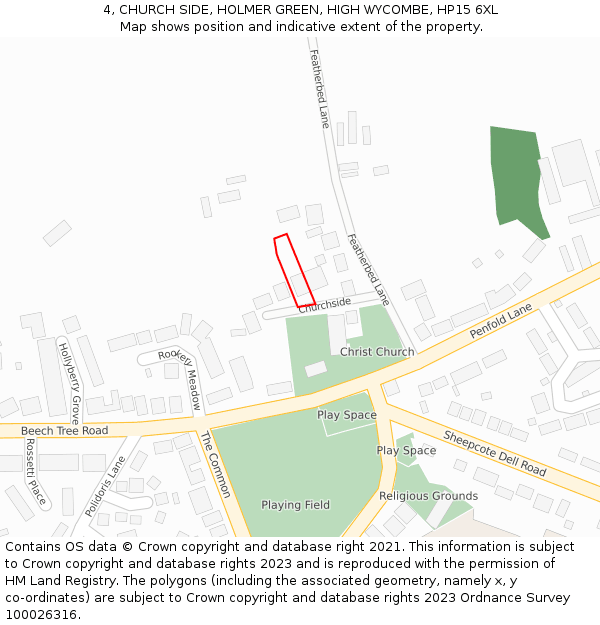 4, CHURCH SIDE, HOLMER GREEN, HIGH WYCOMBE, HP15 6XL: Location map and indicative extent of plot