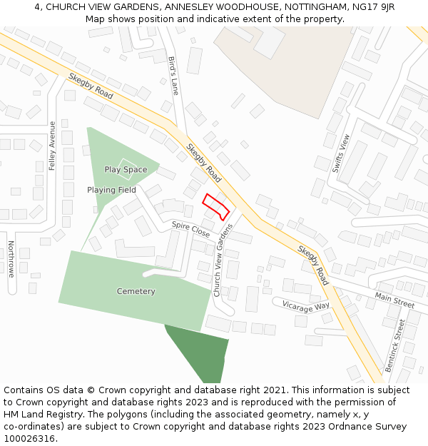 4, CHURCH VIEW GARDENS, ANNESLEY WOODHOUSE, NOTTINGHAM, NG17 9JR: Location map and indicative extent of plot