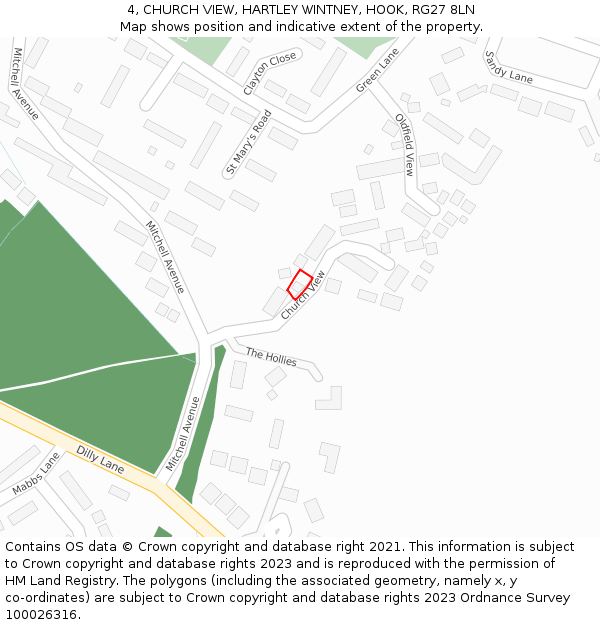 4, CHURCH VIEW, HARTLEY WINTNEY, HOOK, RG27 8LN: Location map and indicative extent of plot