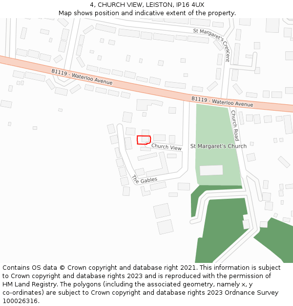 4, CHURCH VIEW, LEISTON, IP16 4UX: Location map and indicative extent of plot