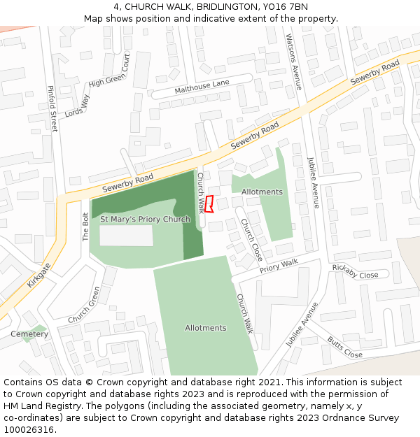 4, CHURCH WALK, BRIDLINGTON, YO16 7BN: Location map and indicative extent of plot