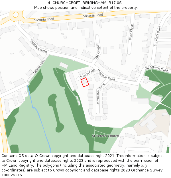 4, CHURCHCROFT, BIRMINGHAM, B17 0SL: Location map and indicative extent of plot