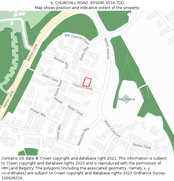 4, CHURCHILL ROAD, EPSOM, KT19 7DD: Location map and indicative extent of plot