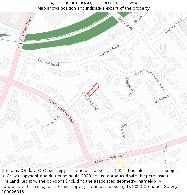 4, CHURCHILL ROAD, GUILDFORD, GU1 2AX: Location map and indicative extent of plot