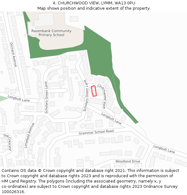 4, CHURCHWOOD VIEW, LYMM, WA13 0PU: Location map and indicative extent of plot