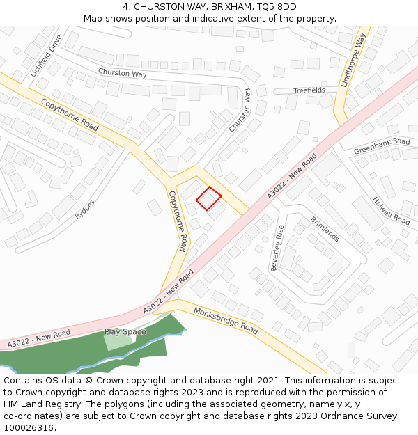 4, CHURSTON WAY, BRIXHAM, TQ5 8DD: Location map and indicative extent of plot
