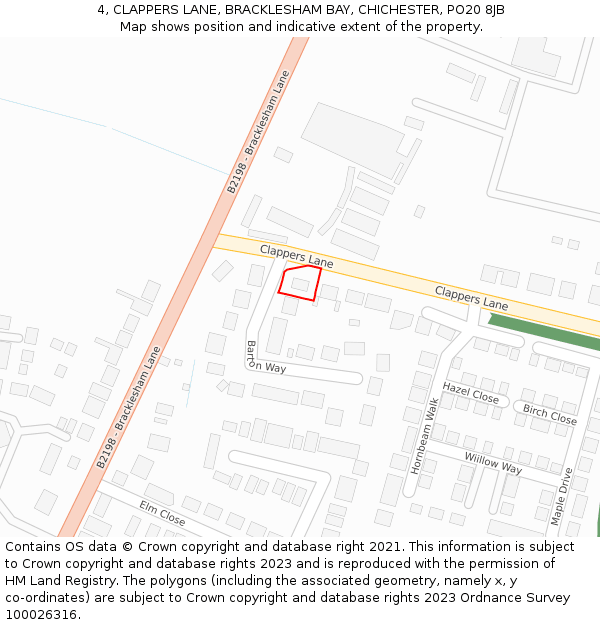 4, CLAPPERS LANE, BRACKLESHAM BAY, CHICHESTER, PO20 8JB: Location map and indicative extent of plot