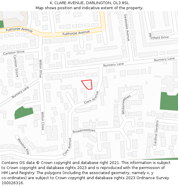 4, CLARE AVENUE, DARLINGTON, DL3 8SL: Location map and indicative extent of plot