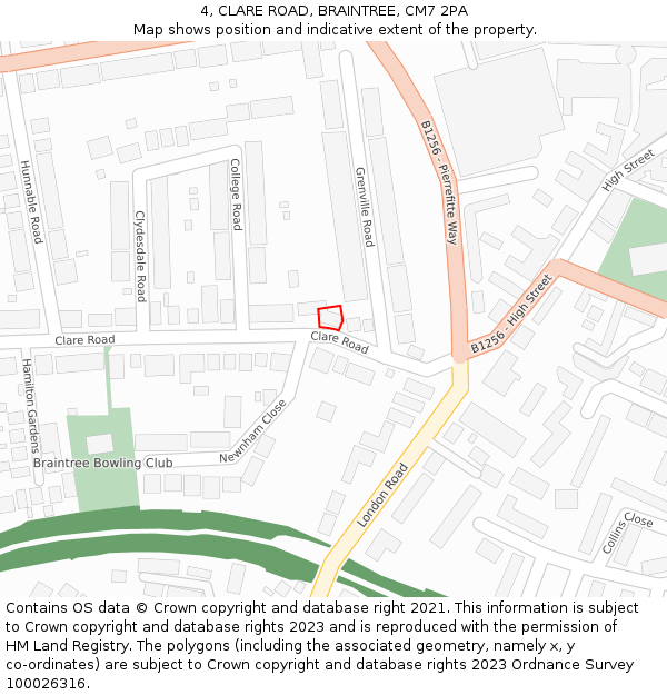 4, CLARE ROAD, BRAINTREE, CM7 2PA: Location map and indicative extent of plot