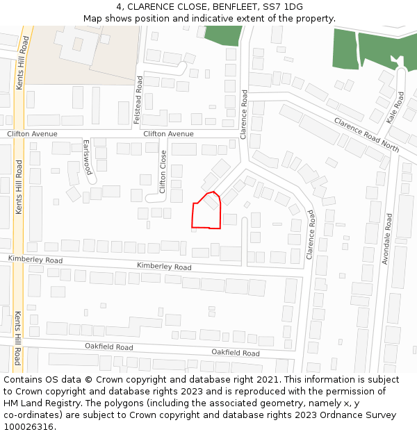 4, CLARENCE CLOSE, BENFLEET, SS7 1DG: Location map and indicative extent of plot