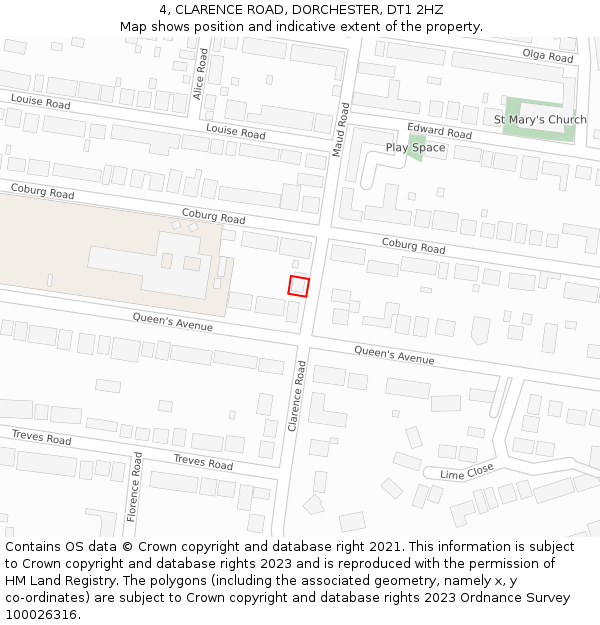 4, CLARENCE ROAD, DORCHESTER, DT1 2HZ: Location map and indicative extent of plot