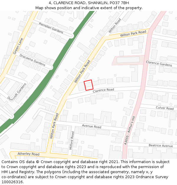 4, CLARENCE ROAD, SHANKLIN, PO37 7BH: Location map and indicative extent of plot