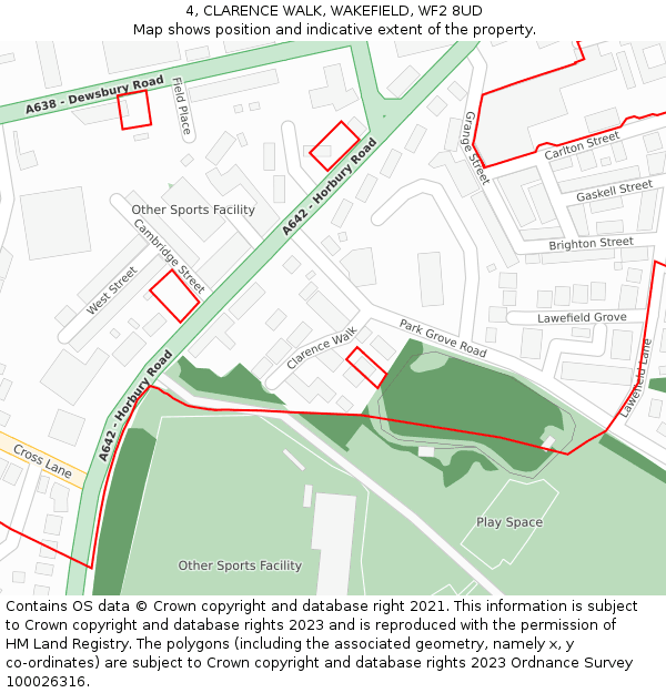 4, CLARENCE WALK, WAKEFIELD, WF2 8UD: Location map and indicative extent of plot