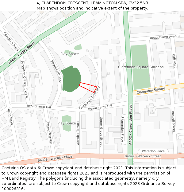 4, CLARENDON CRESCENT, LEAMINGTON SPA, CV32 5NR: Location map and indicative extent of plot