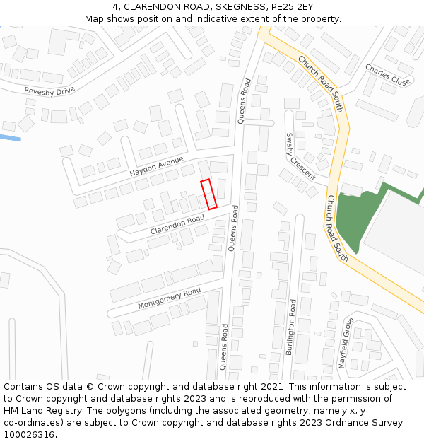4, CLARENDON ROAD, SKEGNESS, PE25 2EY: Location map and indicative extent of plot