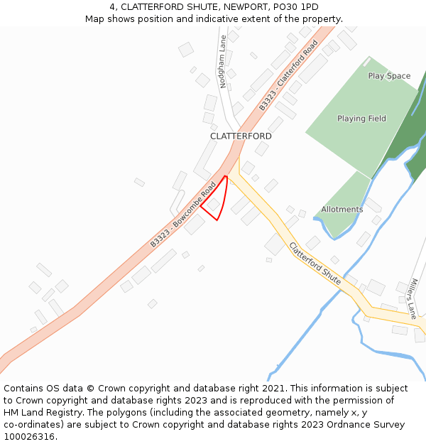 4, CLATTERFORD SHUTE, NEWPORT, PO30 1PD: Location map and indicative extent of plot