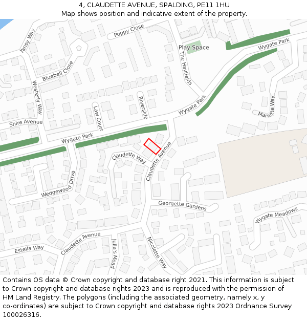 4, CLAUDETTE AVENUE, SPALDING, PE11 1HU: Location map and indicative extent of plot