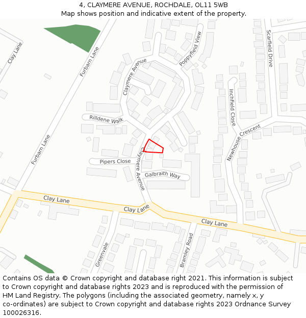 4, CLAYMERE AVENUE, ROCHDALE, OL11 5WB: Location map and indicative extent of plot