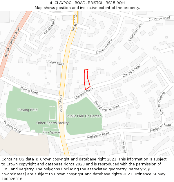 4, CLAYPOOL ROAD, BRISTOL, BS15 9QH: Location map and indicative extent of plot