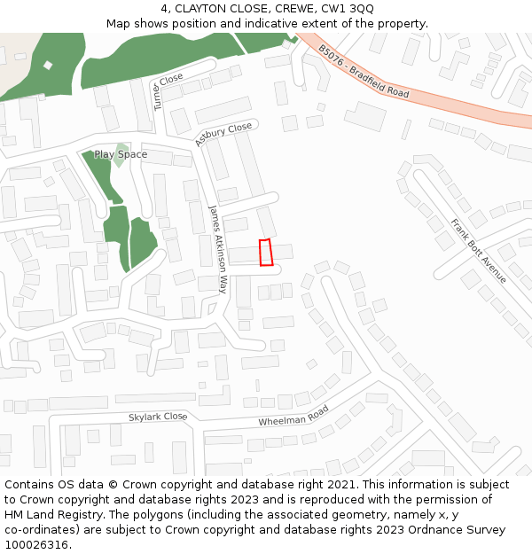 4, CLAYTON CLOSE, CREWE, CW1 3QQ: Location map and indicative extent of plot