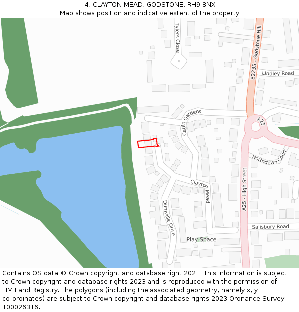 4, CLAYTON MEAD, GODSTONE, RH9 8NX: Location map and indicative extent of plot