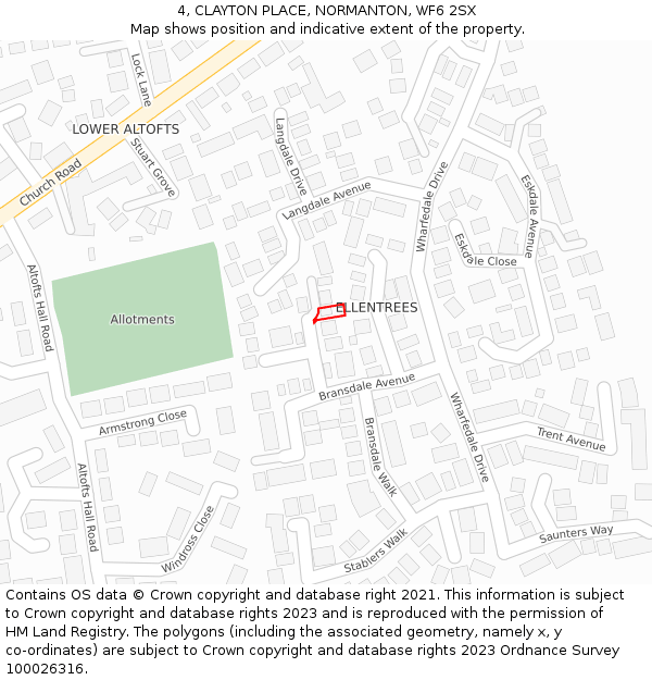 4, CLAYTON PLACE, NORMANTON, WF6 2SX: Location map and indicative extent of plot