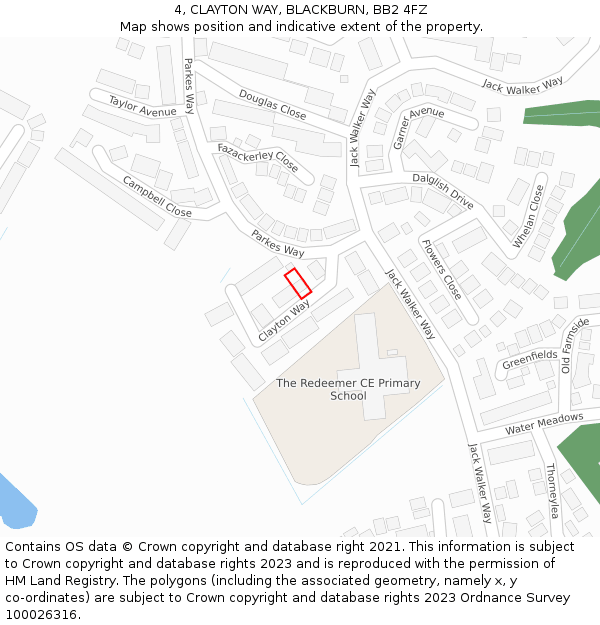 4, CLAYTON WAY, BLACKBURN, BB2 4FZ: Location map and indicative extent of plot