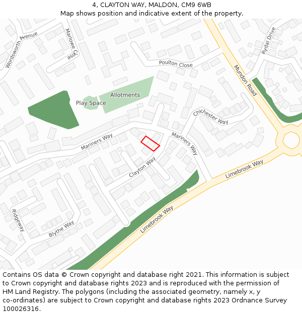 4, CLAYTON WAY, MALDON, CM9 6WB: Location map and indicative extent of plot