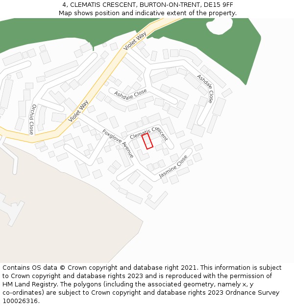 4, CLEMATIS CRESCENT, BURTON-ON-TRENT, DE15 9FF: Location map and indicative extent of plot