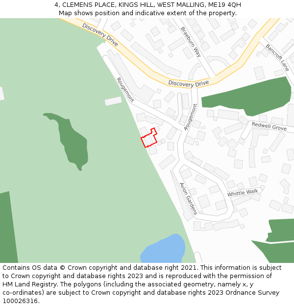 4, CLEMENS PLACE, KINGS HILL, WEST MALLING, ME19 4QH: Location map and indicative extent of plot