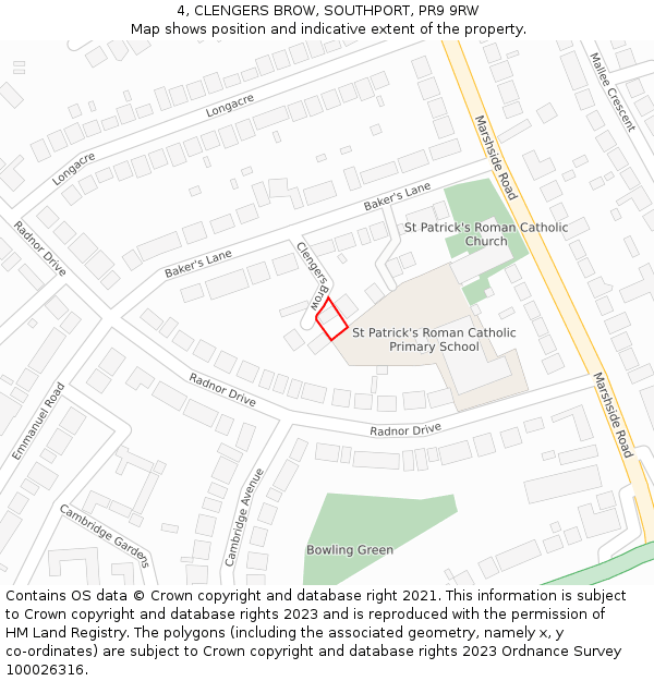 4, CLENGERS BROW, SOUTHPORT, PR9 9RW: Location map and indicative extent of plot