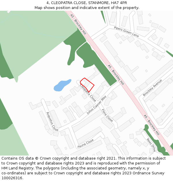 4, CLEOPATRA CLOSE, STANMORE, HA7 4PR: Location map and indicative extent of plot