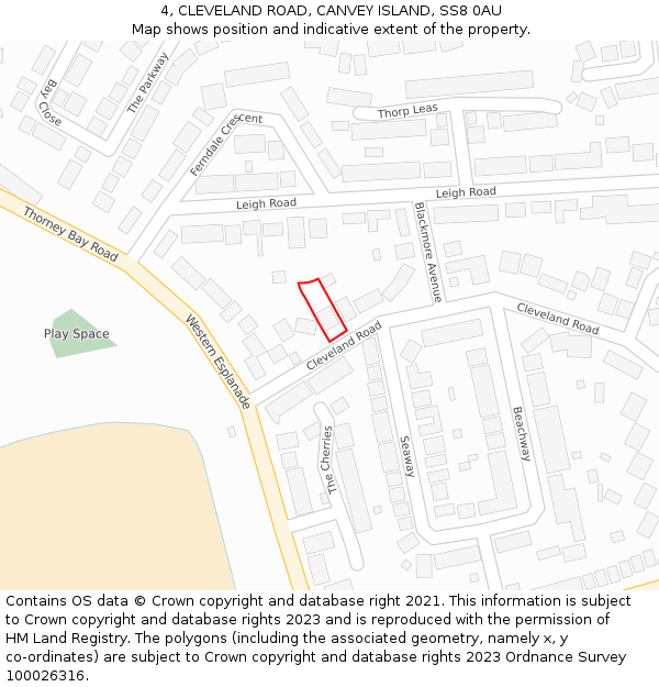 4, CLEVELAND ROAD, CANVEY ISLAND, SS8 0AU: Location map and indicative extent of plot