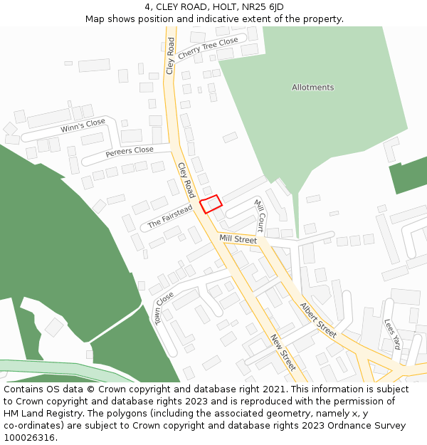 4, CLEY ROAD, HOLT, NR25 6JD: Location map and indicative extent of plot