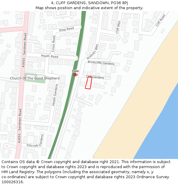 4, CLIFF GARDENS, SANDOWN, PO36 8PJ: Location map and indicative extent of plot