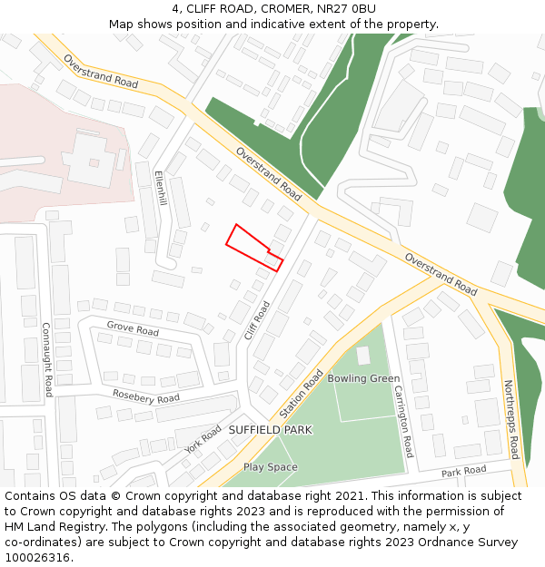 4, CLIFF ROAD, CROMER, NR27 0BU: Location map and indicative extent of plot