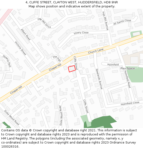 4, CLIFFE STREET, CLAYTON WEST, HUDDERSFIELD, HD8 9NR: Location map and indicative extent of plot
