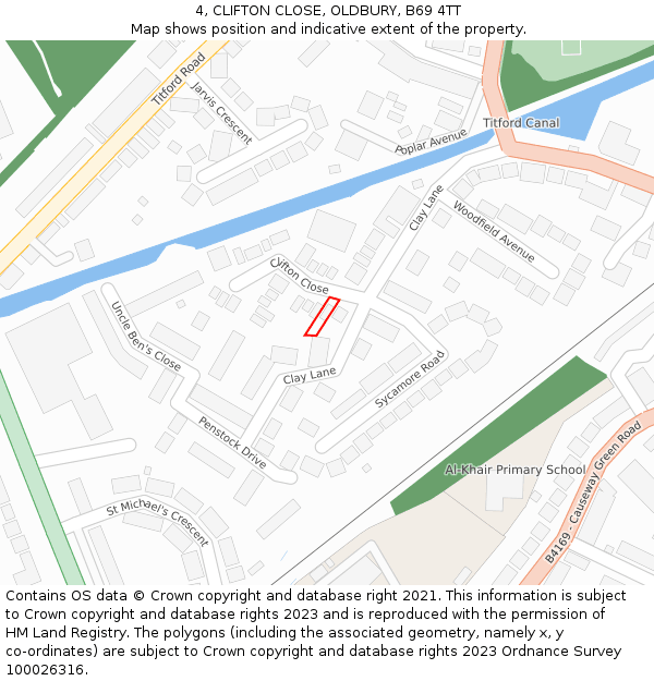 4, CLIFTON CLOSE, OLDBURY, B69 4TT: Location map and indicative extent of plot