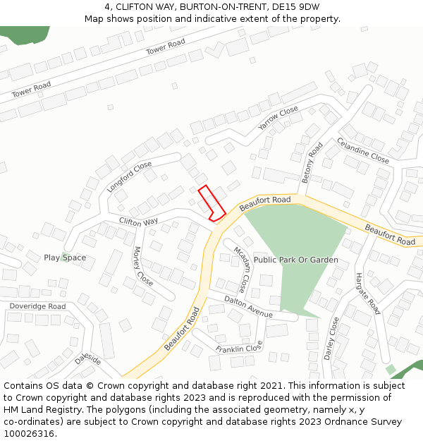 4, CLIFTON WAY, BURTON-ON-TRENT, DE15 9DW: Location map and indicative extent of plot