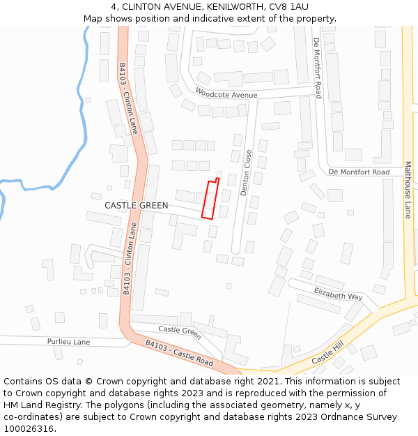 4, CLINTON AVENUE, KENILWORTH, CV8 1AU: Location map and indicative extent of plot