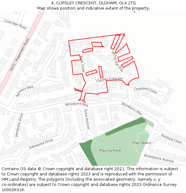 4, CLIPSLEY CRESCENT, OLDHAM, OL4 2TG: Location map and indicative extent of plot
