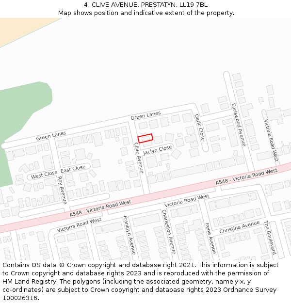 4, CLIVE AVENUE, PRESTATYN, LL19 7BL: Location map and indicative extent of plot