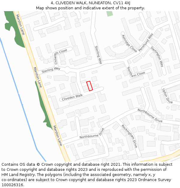 4, CLIVEDEN WALK, NUNEATON, CV11 4XJ: Location map and indicative extent of plot