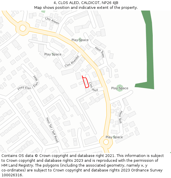 4, CLOS ALED, CALDICOT, NP26 4JB: Location map and indicative extent of plot